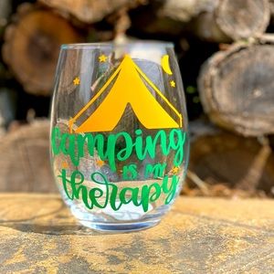 Camping is My Therapy Wine Glass